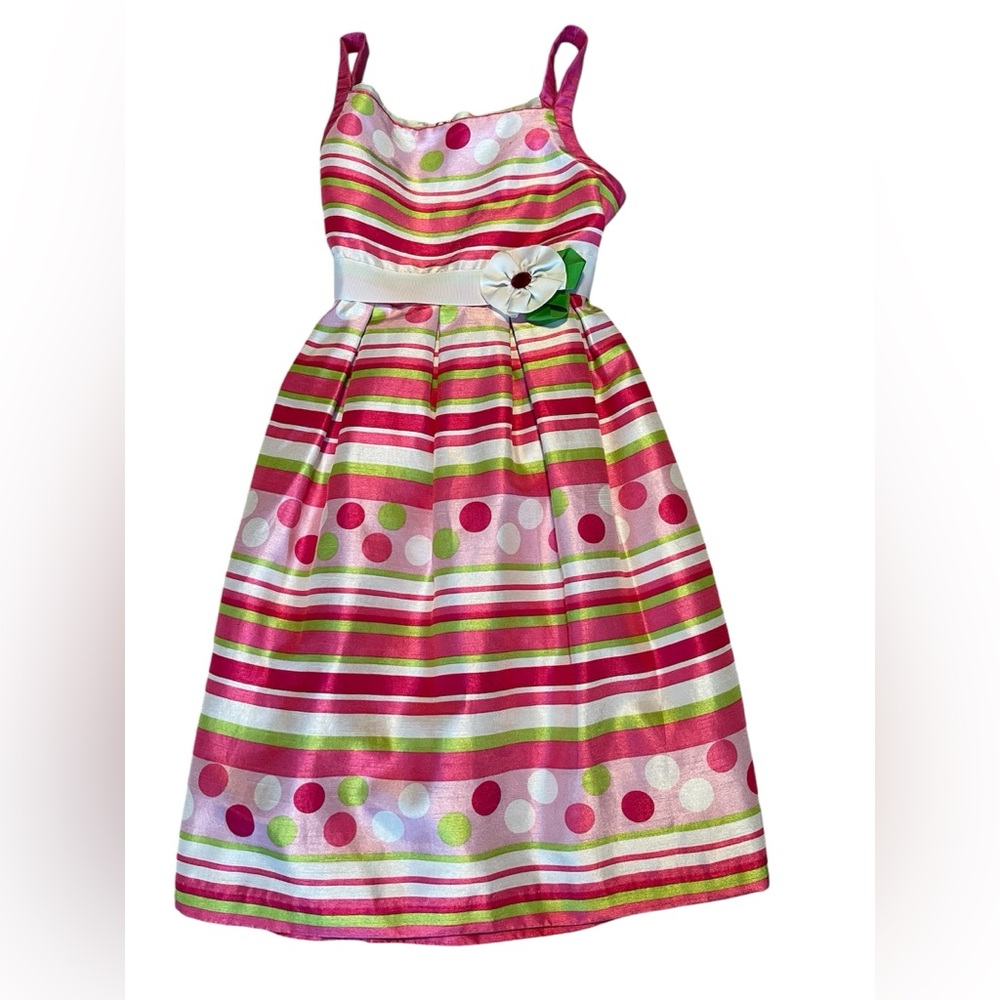 Rare Editions stripe bow dress & Pink lace dress size-14 BONUS Dolly Parton book